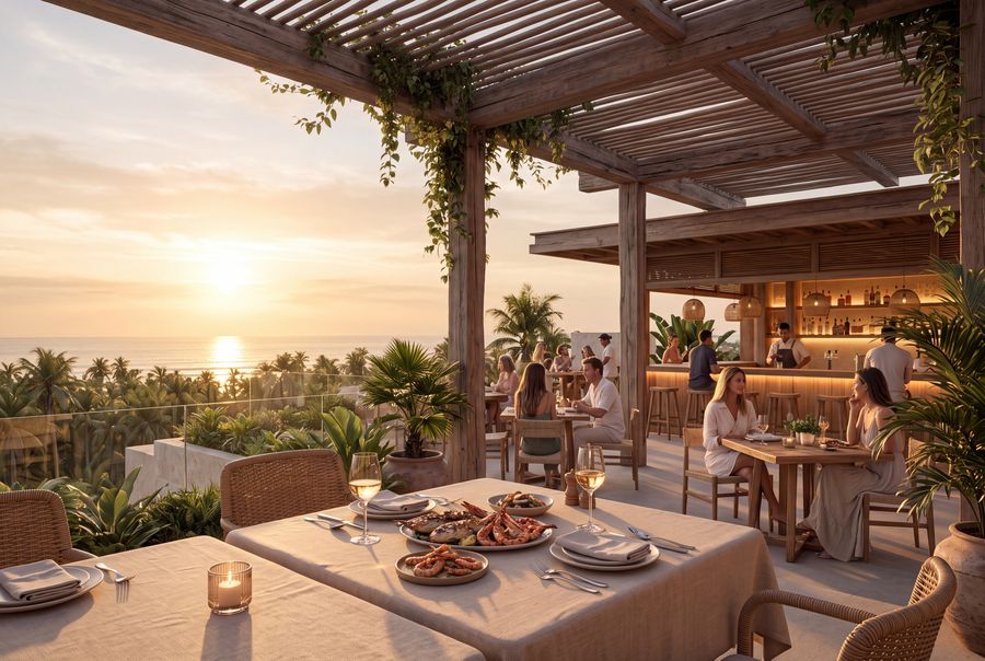 Restaurant rooftop table, artist's impression